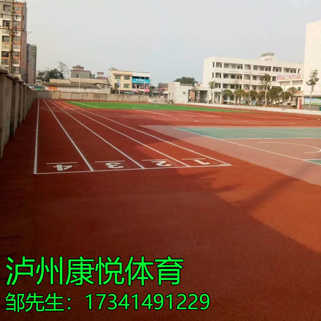 宜宾塑胶跑道施工单位 江安县球场跑道翻新工程 塑胶运动场地铺(图2)